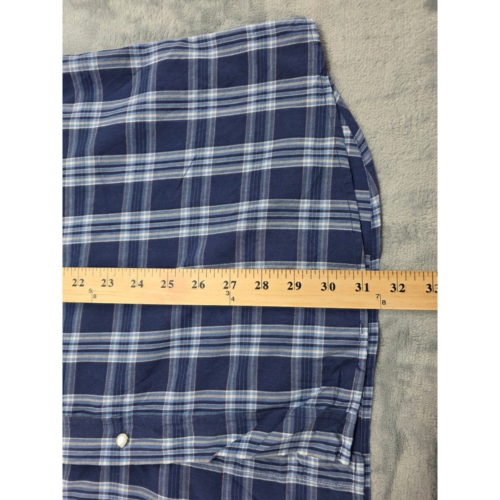 MWG Apparel Mens XL Short Sleeve Western Pearl Snap Plaid Shirt Navy Blue White - Picture 6 of 8